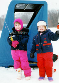 kiddies clothed warmly in wintertime