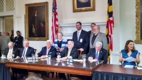 Governor Hogan is accompanied by SFAC vice-chairman Dave Sikorski (directly behind Governor) ans Larry Jennings (in grey).
